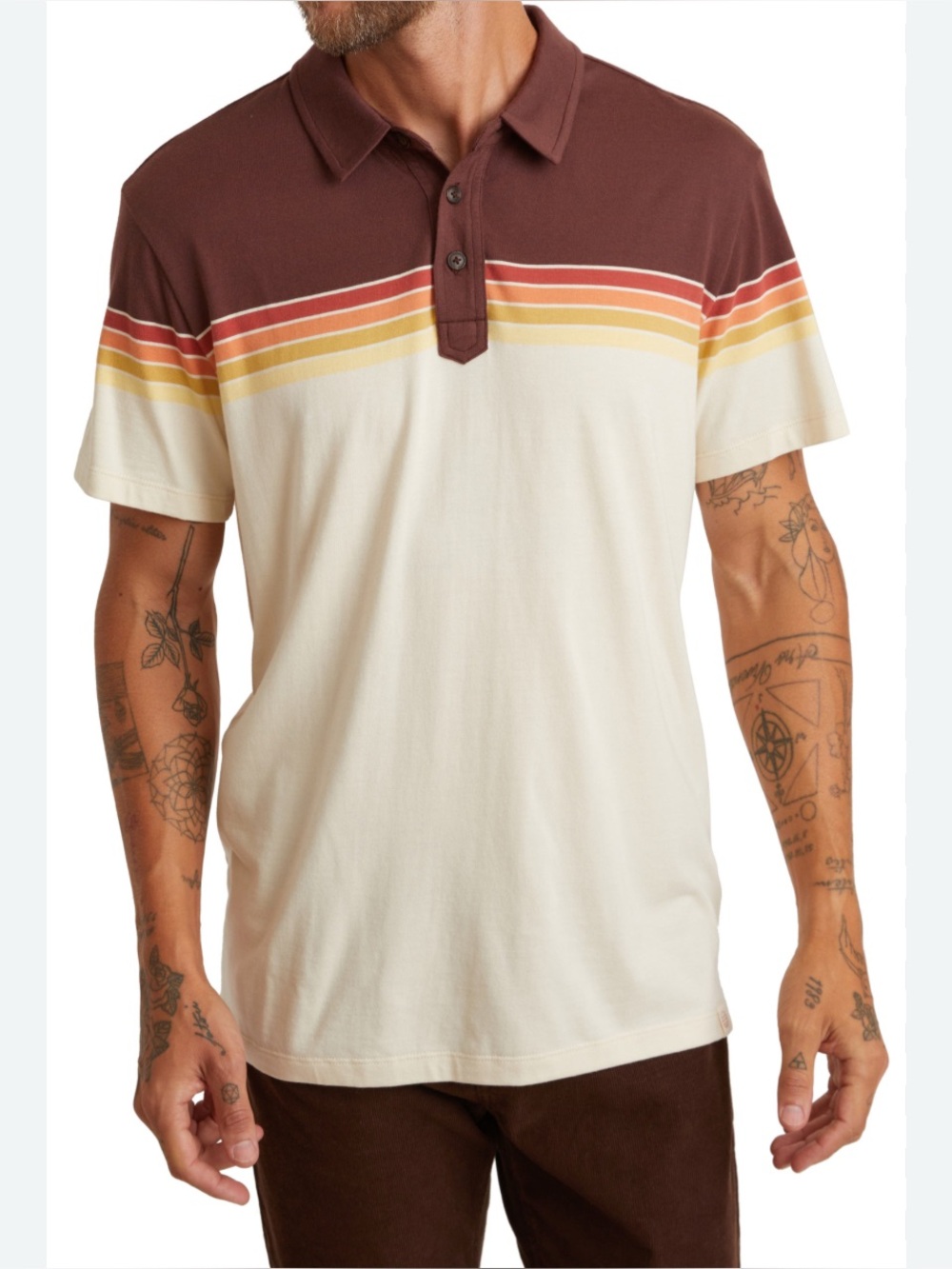 Marine Layer Men's Mens Nicasio Sunset Stripe Polo Short Sleeve Shirt Retro S